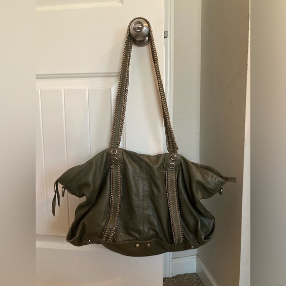 Joelle Hawkins Large Leather Army Green Shoulder & Crossbody Bag. - Picture 1 of 15